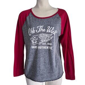 VANS Baseball Style Raglan Sporty Long Sleeve Tee Gray & Red Wings Graphic S